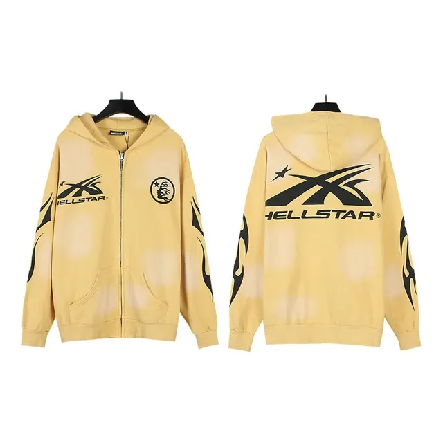 Hellstar Graphic-Print Bleach-Splash Yellow Zip-Up Hoodie 6