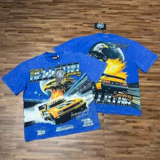 Hellstar Racing Team Speedway Graphic Print Blue T-Shirt