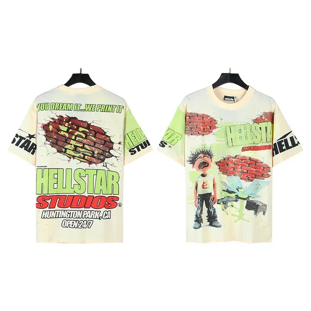 Camiseta Hellstar Studios estampado gráfico blanco roto y verde lima 2