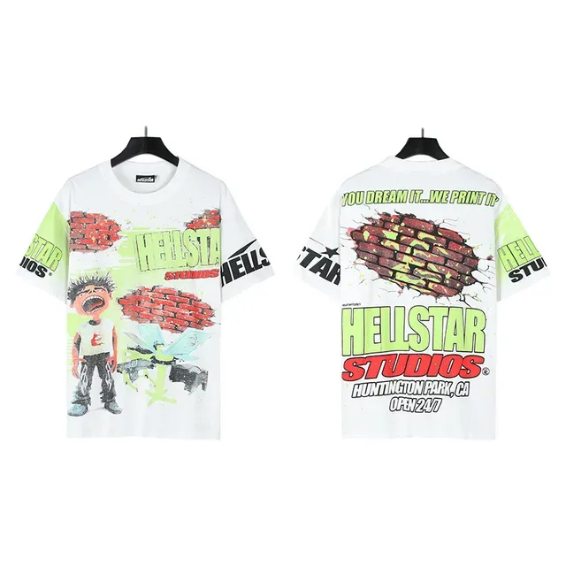 Camiseta Hellstar Studios estampado gráfico blanco roto y verde lima 3