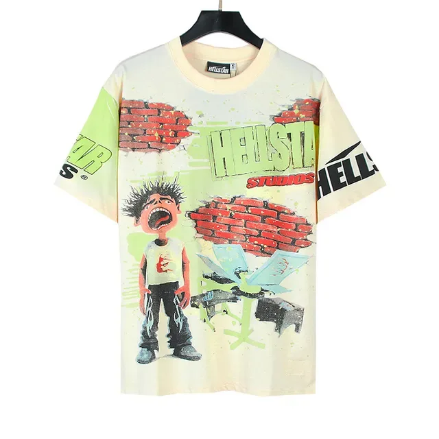 Camiseta Hellstar Studios estampado gráfico blanco roto y verde lima 4