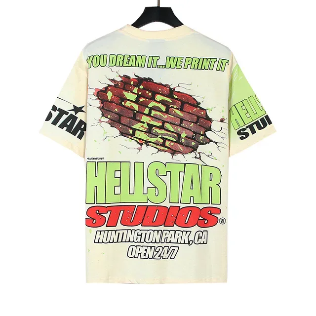 Camiseta Hellstar Studios estampado gráfico blanco roto y verde lima 5