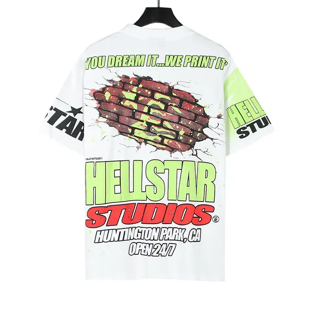 Camiseta Hellstar Studios estampado gráfico blanco roto y verde lima 7