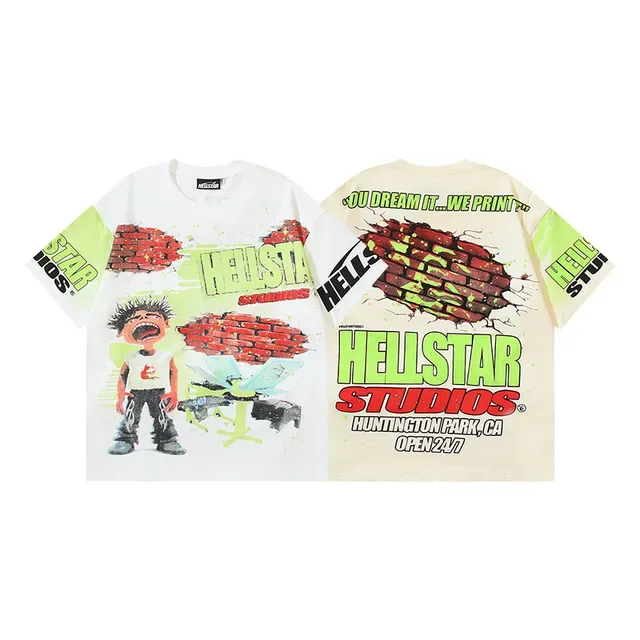 Camiseta Hellstar Studios estampado gráfico blanco roto y verde lima 8