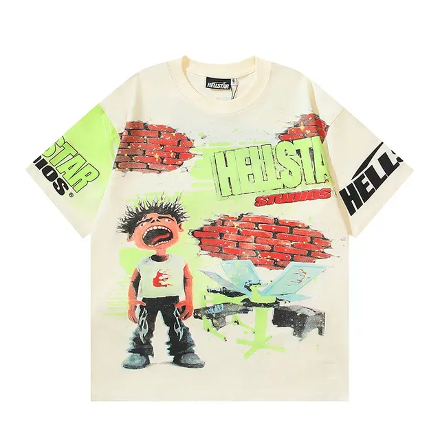 Camiseta Hellstar Studios estampado gráfico blanco roto y verde lima 9