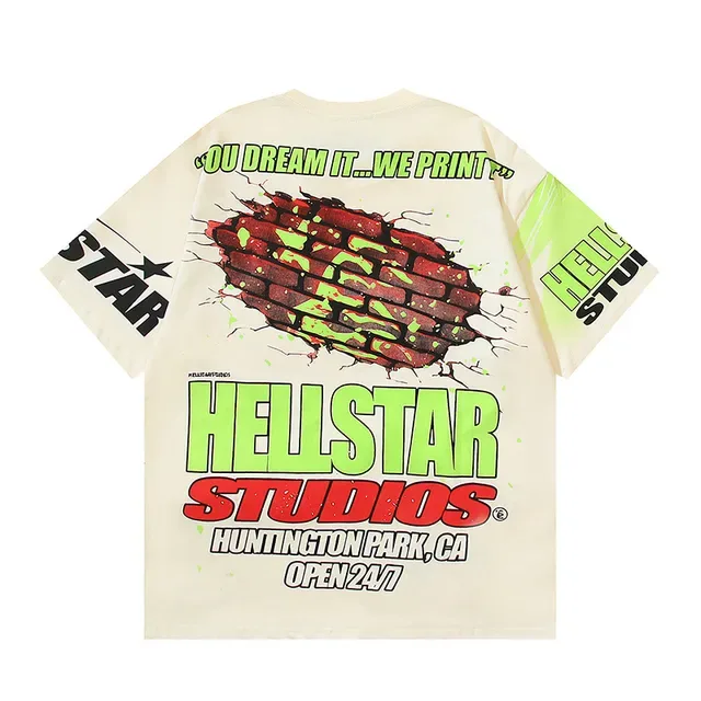 Camiseta Hellstar Studios estampado gráfico blanco roto y verde lima 10