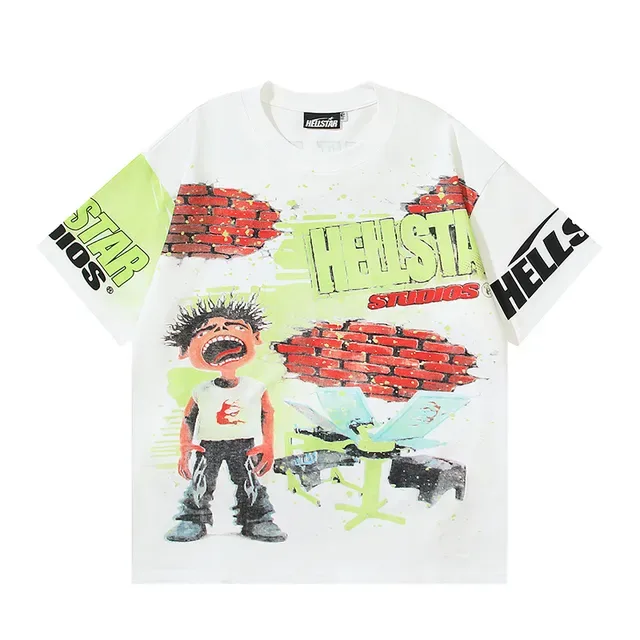 Camiseta Hellstar Studios estampado gráfico blanco roto y verde lima 11