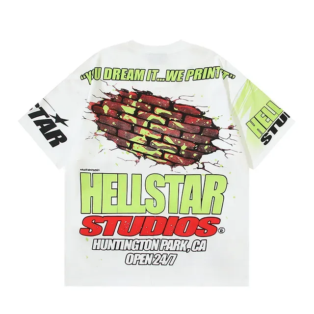 Camiseta Hellstar Studios estampado gráfico blanco roto y verde lima 12