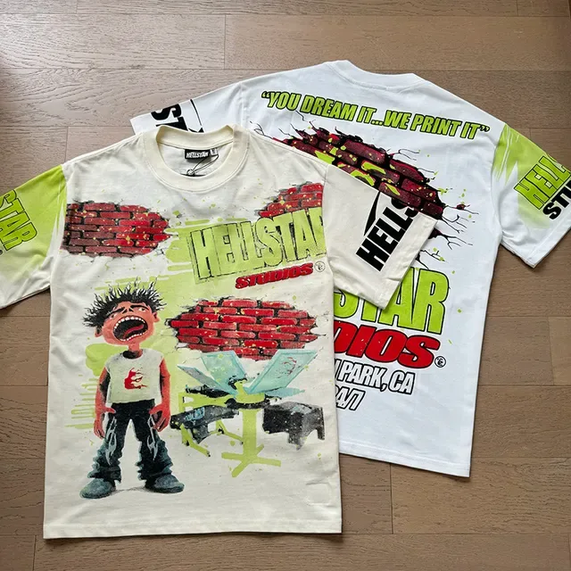 Camiseta Hellstar Studios estampado gráfico blanco roto y verde lima 13