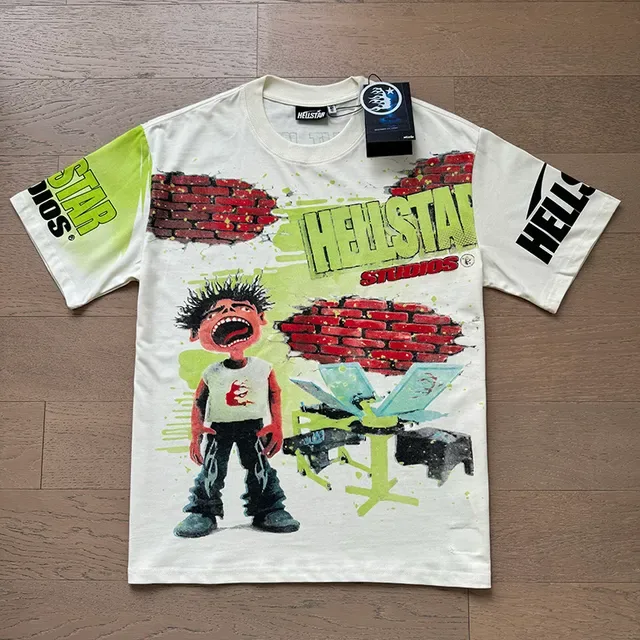 Camiseta Hellstar Studios estampado gráfico blanco roto y verde lima 15