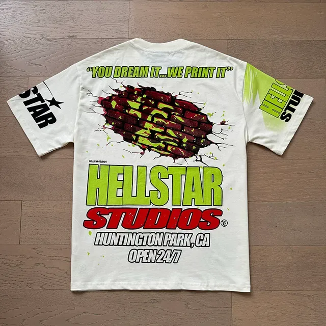 Camiseta Hellstar Studios estampado gráfico blanco roto y verde lima 16