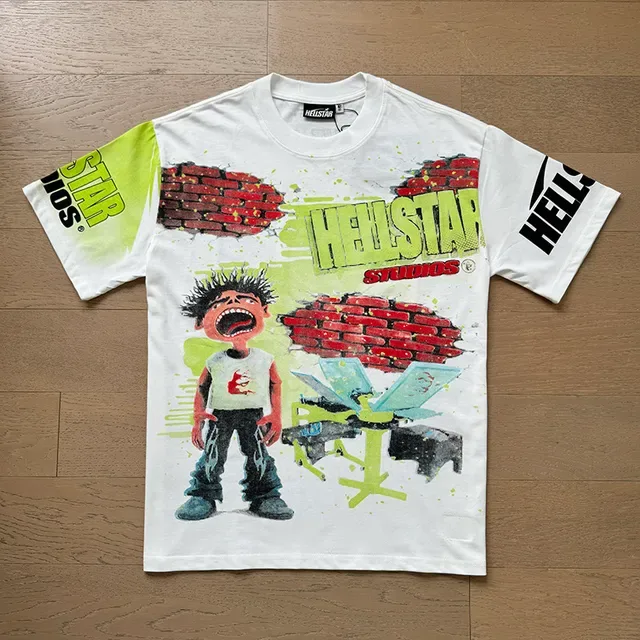 Camiseta Hellstar Studios estampado gráfico blanco roto y verde lima 17