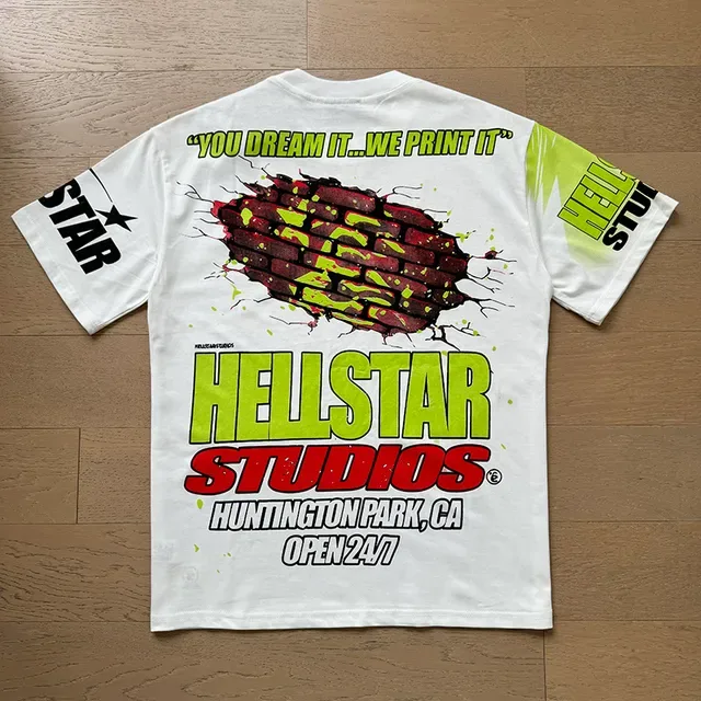 Camiseta Hellstar Studios estampado gráfico blanco roto y verde lima 18