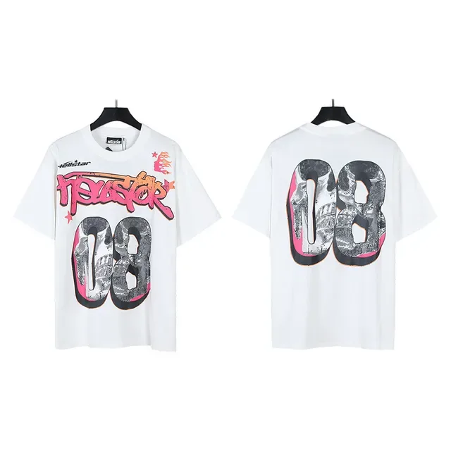 Camiseta Hellstar blanca y rosa corte oversized con estampado gráfico delantero y trasero 3