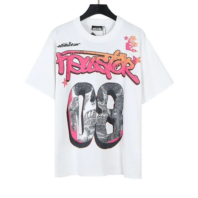 Camiseta Hellstar blanca y rosa corte oversized con estampado gráfico delantero y trasero 4