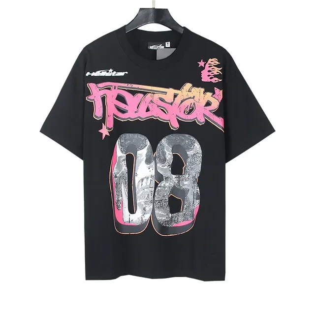 Camiseta Hellstar blanca y rosa corte oversized con estampado gráfico delantero y trasero 6