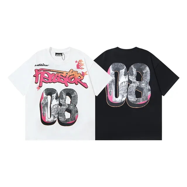 Camiseta Hellstar blanca y rosa corte oversized con estampado gráfico delantero y trasero 8