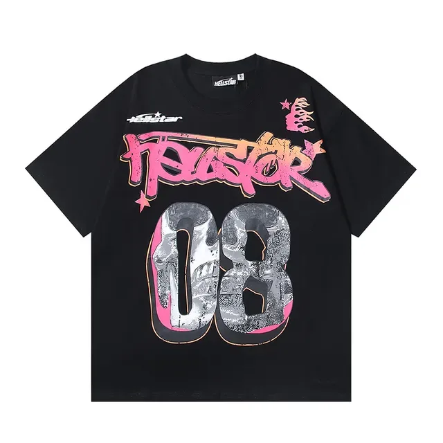 Camiseta Hellstar blanca y rosa corte oversized con estampado gráfico delantero y trasero 11