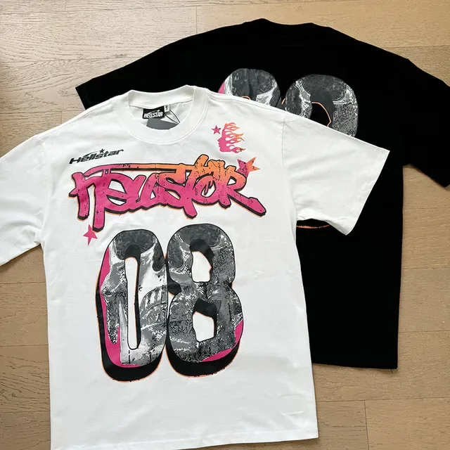 Camiseta Hellstar blanca y rosa corte oversized con estampado gráfico delantero y trasero 13