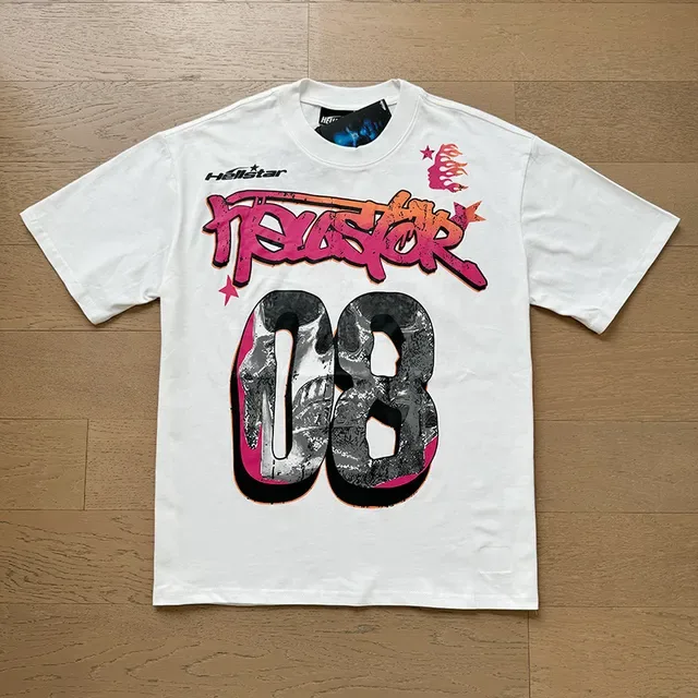 Camiseta Hellstar blanca y rosa corte oversized con estampado gráfico delantero y trasero 15