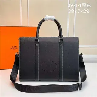 Hermès Black White Structured Leather Perforated H Logo Tote Bag