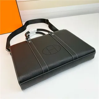 Hermès Black White Structured Leather Perforated H Logo Tote Bag 13