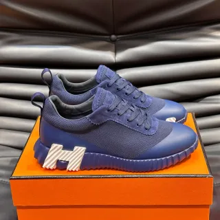 Hermès নীল সাদা স্কাল্প্টড রিজড sole মেশ এবং সুড আপার লাইফস্টাইল স্নিকার