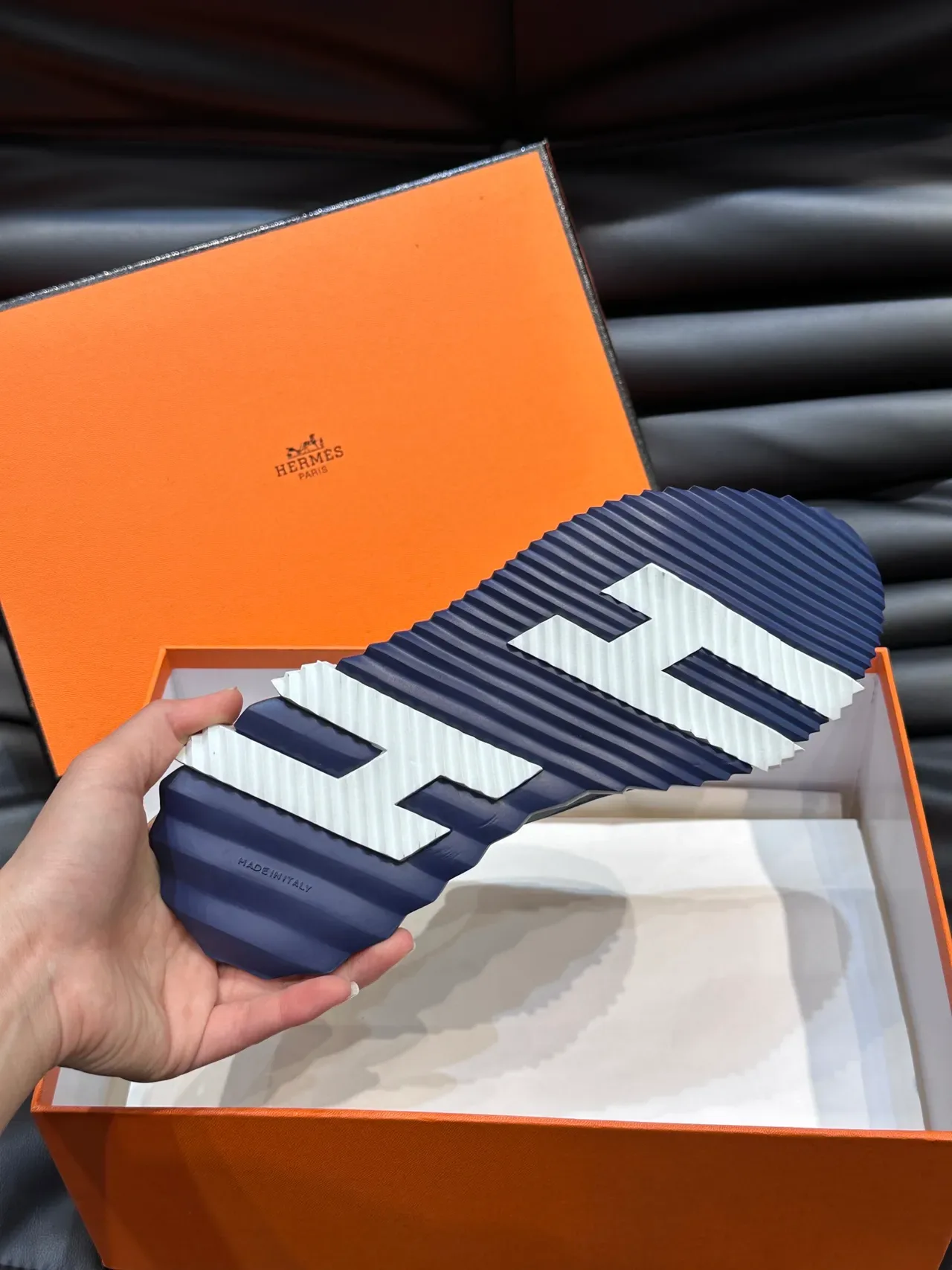 Hermès Blue White Sculpted Ridged Sole Mesh And Suede Upper Lifestyle Sneakers 2