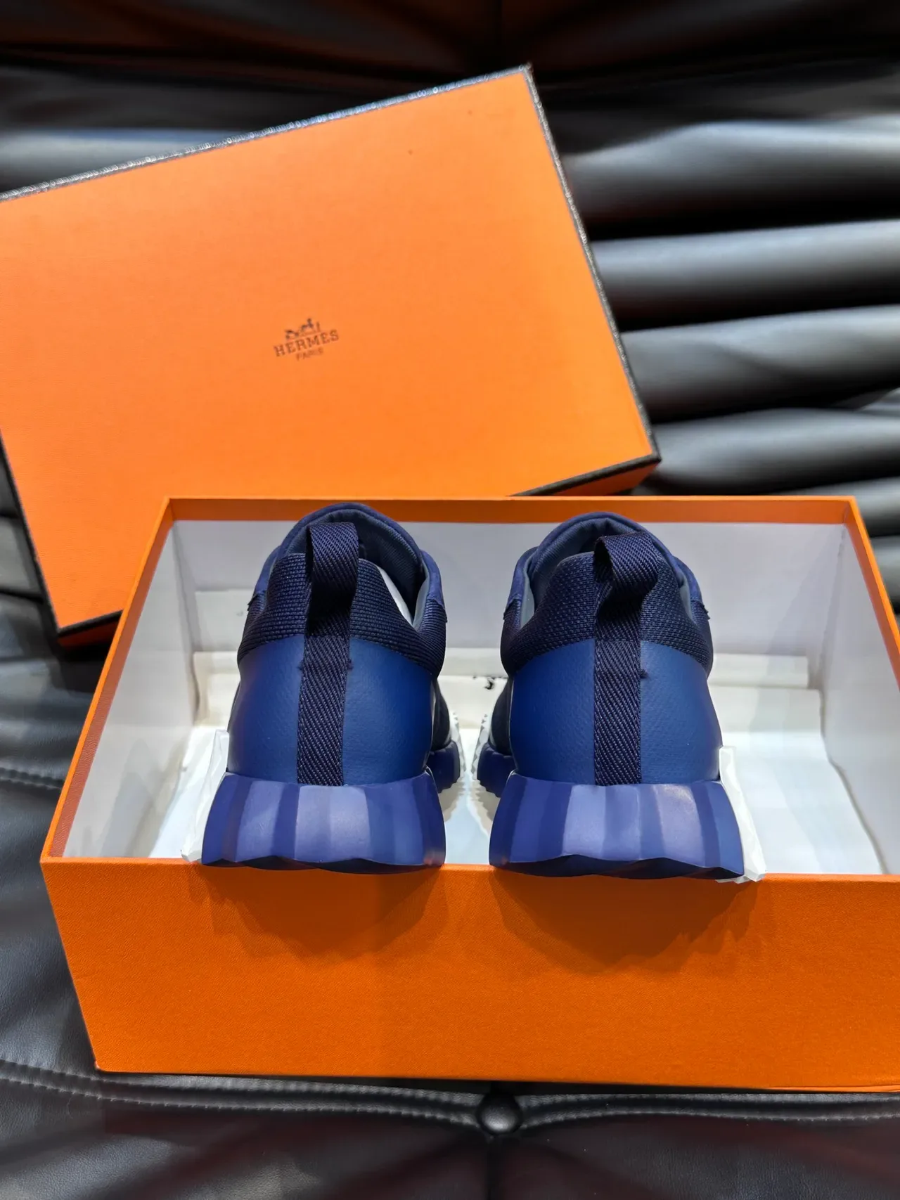 Hermès Blue White Sculpted Ridged Sole Mesh And Suede Upper Lifestyle Sneakers 3