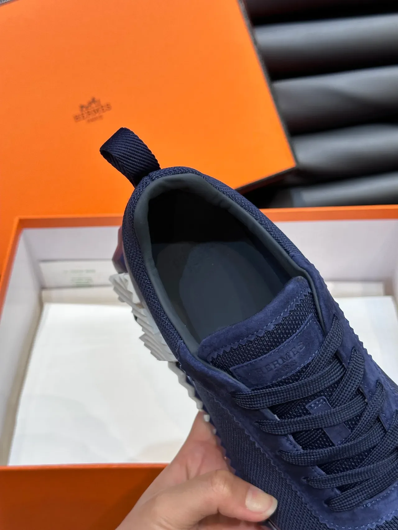 Hermès Blue White Sculpted Ridged Sole Mesh And Suede Upper Lifestyle Sneakers 4