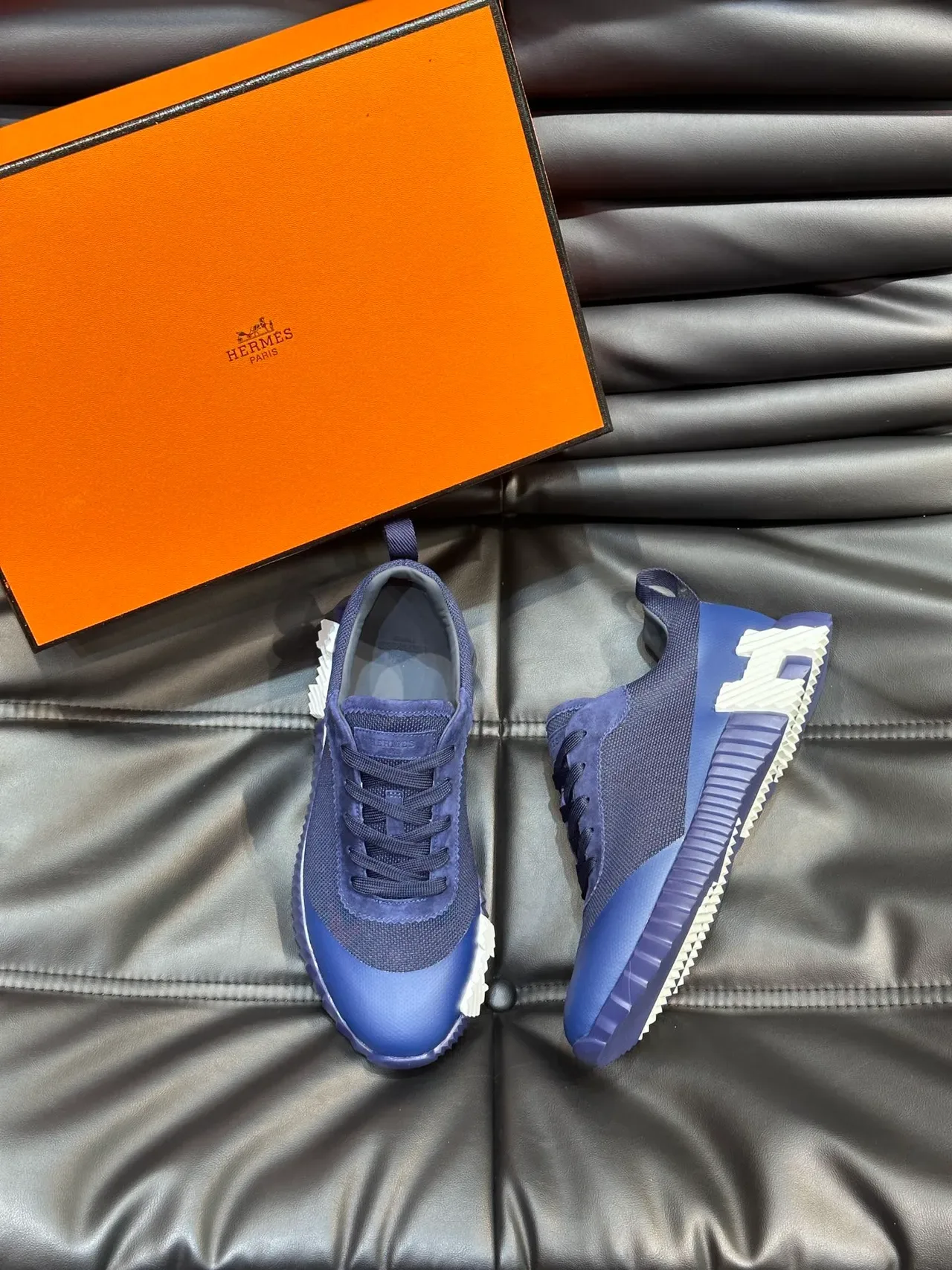 Hermès Blue White Sculpted Ridged Sole Mesh And Suede Upper Lifestyle Sneakers 5