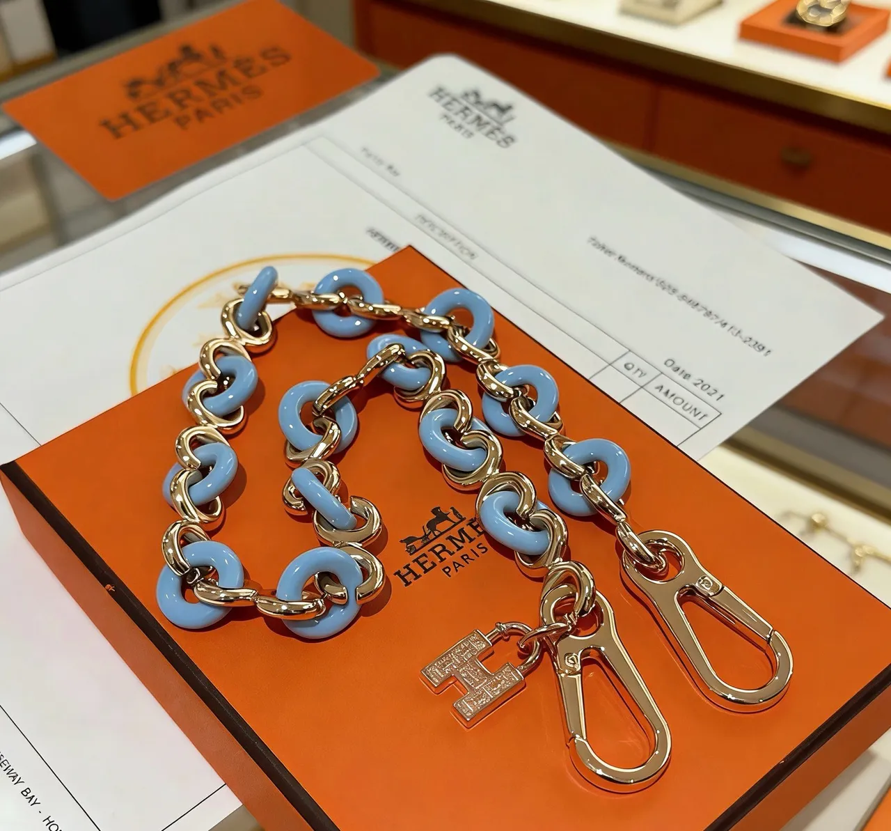 Hermès Chaine d'Ancre Or Bleu Matériau Chaîne Émaillé Hardware Sac à Chaîne 2