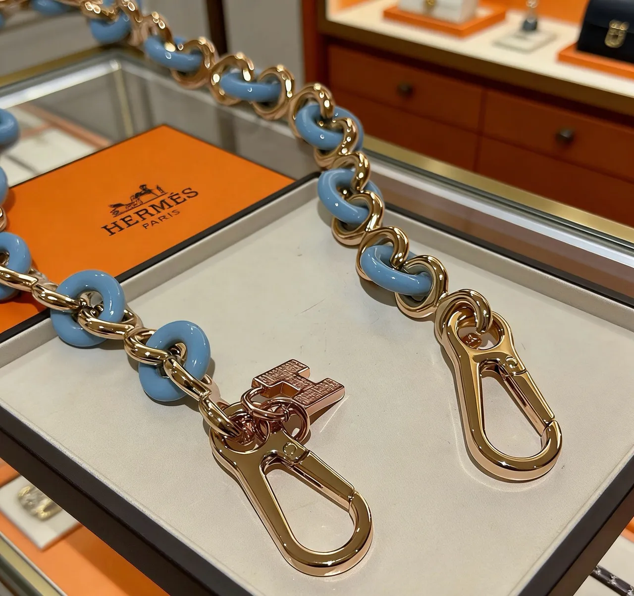 Hermès Chaine d'Ancre Or Bleu Matériau Chaîne Émaillé Hardware Sac à Chaîne 3
