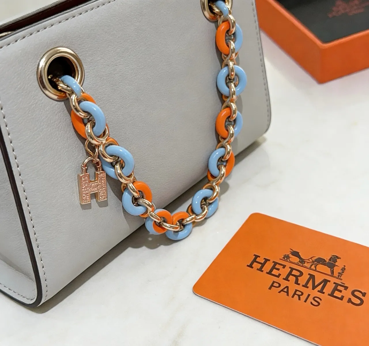 Hermès Chaine d'Ancre Or Bleu Matériau Chaîne Émaillé Hardware Sac à Chaîne 7