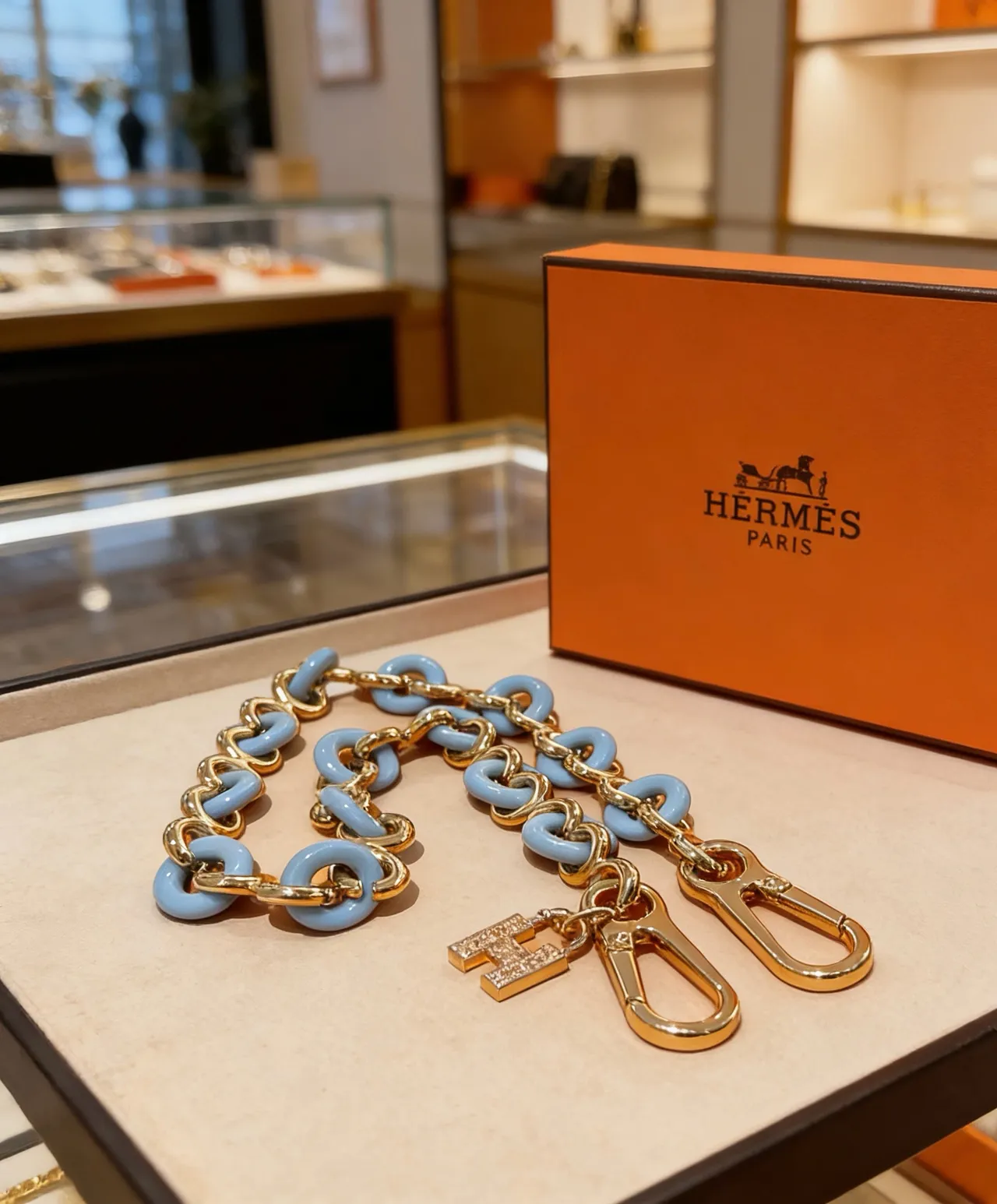 Hermès Chaine d'Ancre Or Bleu Matériau Chaîne Émaillé Hardware Sac à Chaîne 8