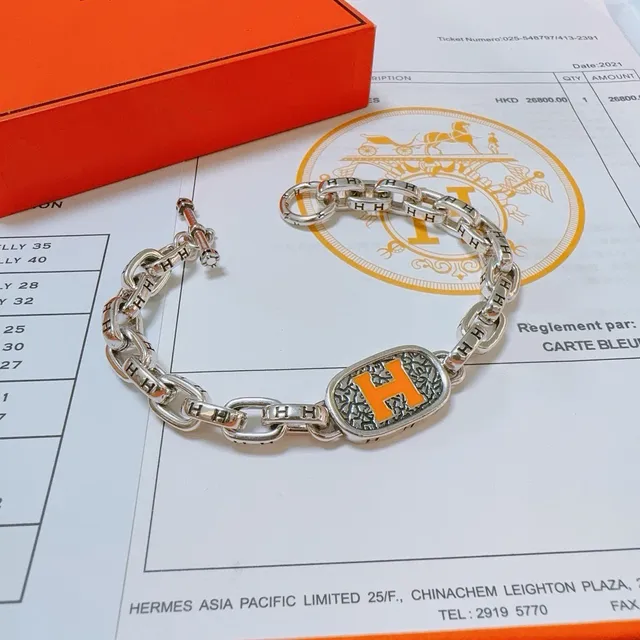 Hermès Chaine d'Ancre Silver Green Chain-Link Enamel H Medallion Bracelet 2