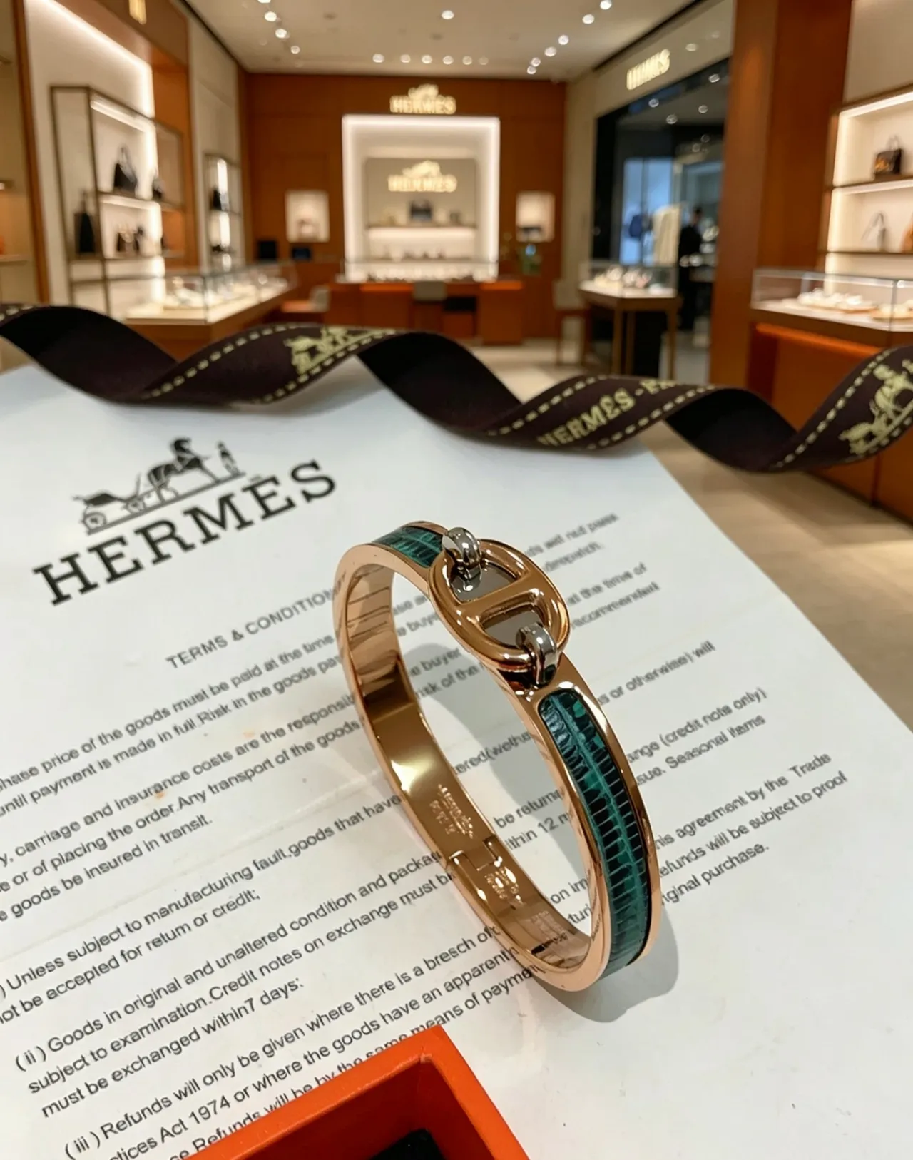 Hermès Clic H 金色綠色轉扣玫瑰金屬手鏈 2