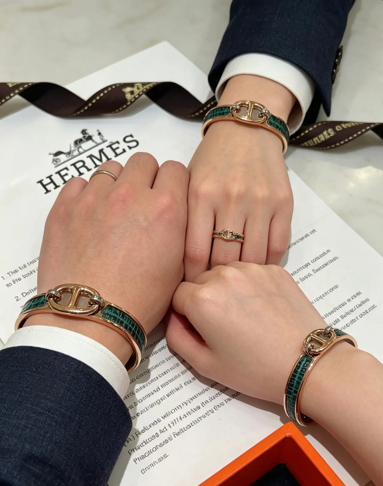 Hermès Clic H 金色綠色轉扣玫瑰金屬手鏈 3