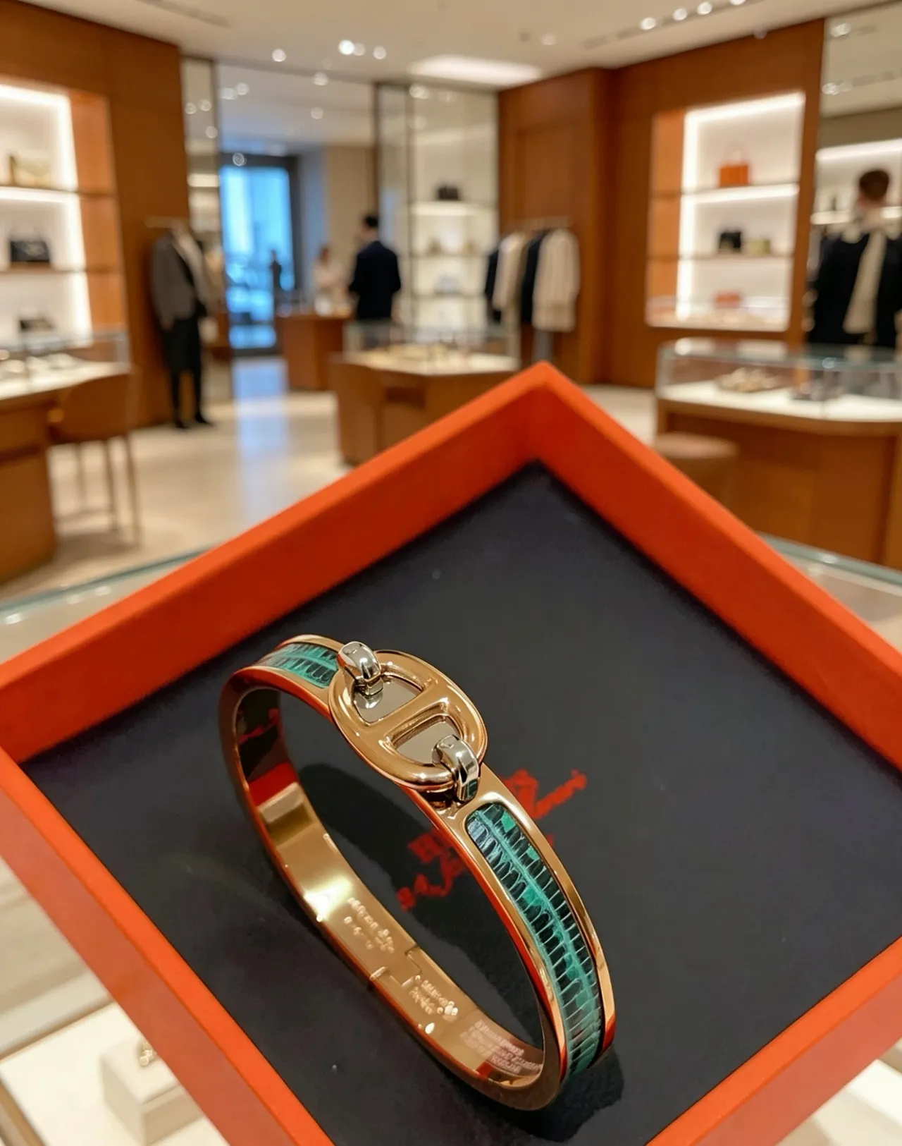 Hermès Clic H 金色綠色轉扣玫瑰金屬手鏈 4