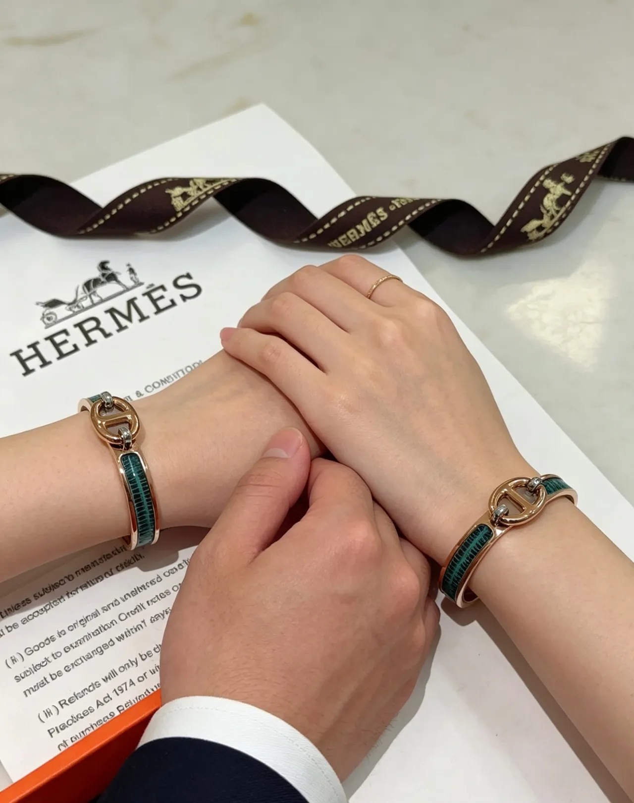 Hermès Clic H 金色綠色轉扣玫瑰金屬手鏈 6