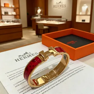 Hermès Clic H 红色珐琅 金色手链