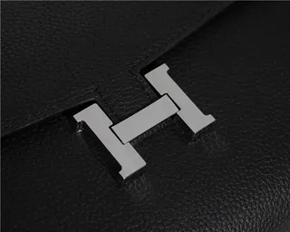 Hermès Constance Brown Beige Pebbled Leather H-Shaped Metal Clasp Messenger Bag 15
