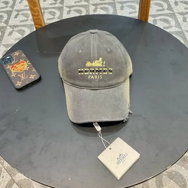 Hermès brodé Calèche logo charbon lavé casquette de baseball 2