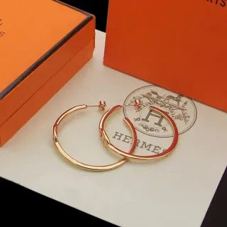 Hermès 金色與紅色琺瑯圈耳環