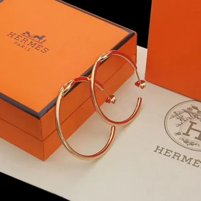Hermès Gold-Tone and Red Enamel Hoop Earrings 3