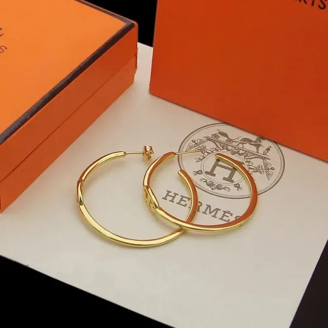Hermès Gold-Tone and Red Enamel Hoop Earrings 4
