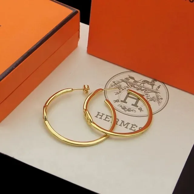 Hermès Gold-Tone and Red Enamel Hoop Earrings 7