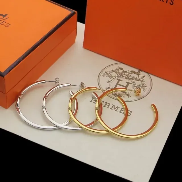 Hermès Gold-Tone and Red Enamel Hoop Earrings 9