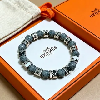 Hermès 灰色黑色珠石和金属手链