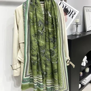 Hermès Green White Nautical Print Bordered Edges Silk Scarf